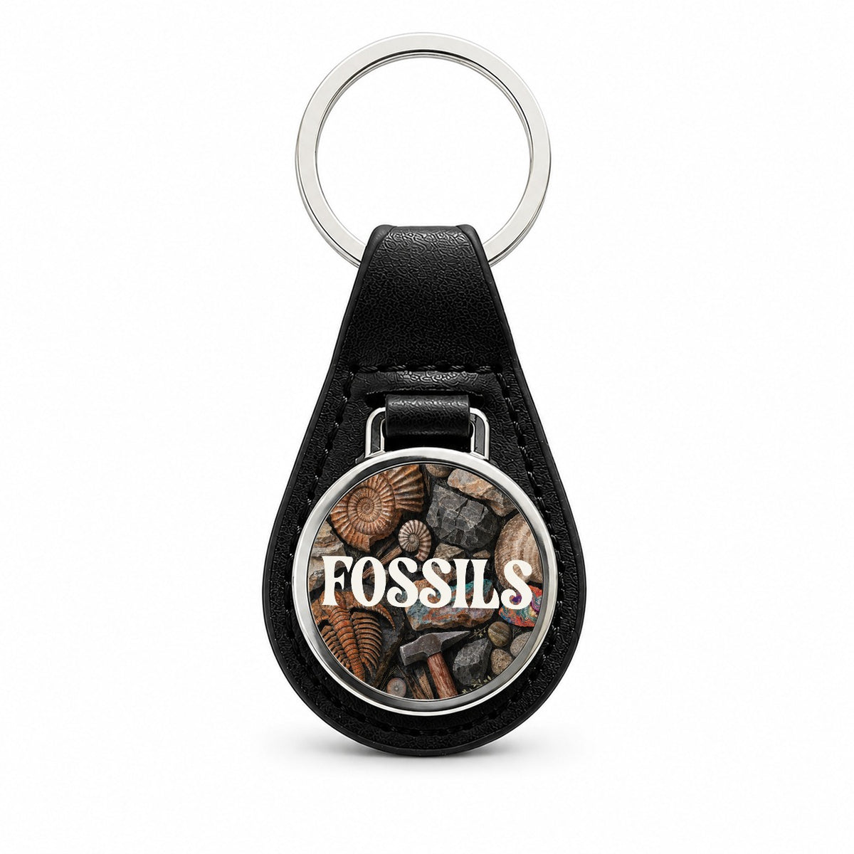 Fossils Enthusiast Geology Black Leather Metal Keychain