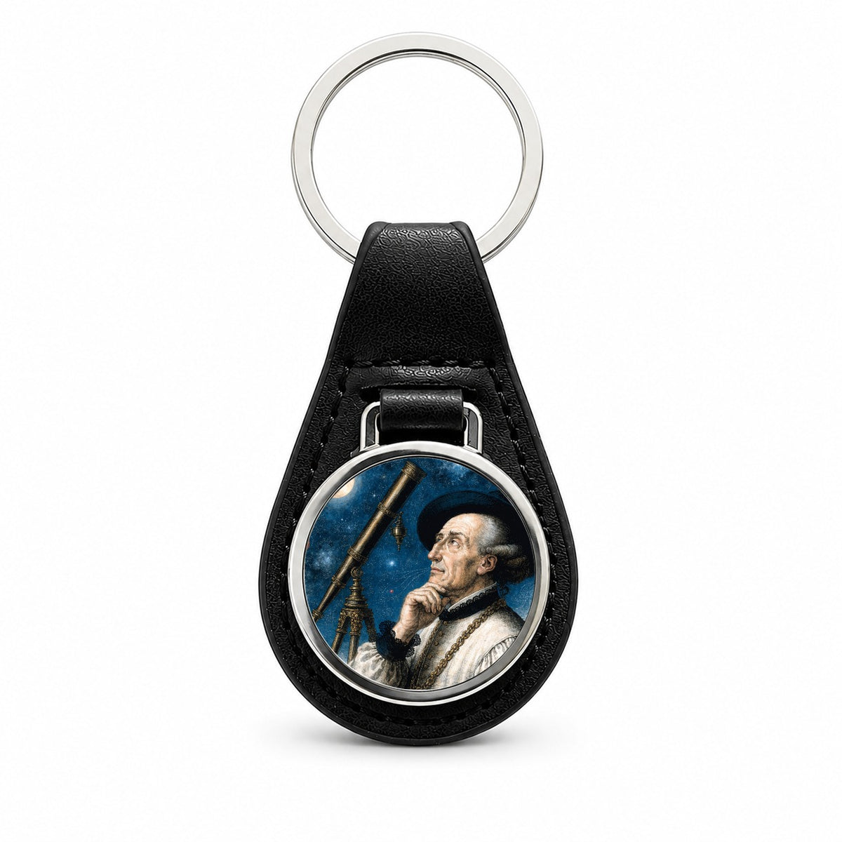 Galileo Galilei Astronomer Black Leather Metal Keychain