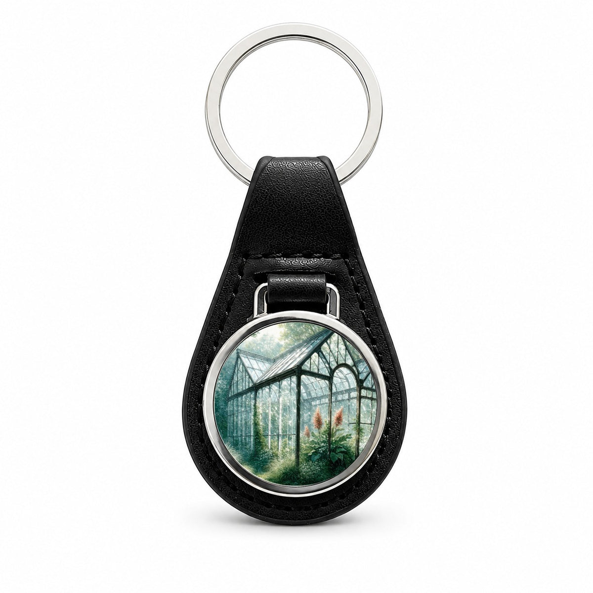 Garden Glass Conservatory Black Leather Metal Keychain