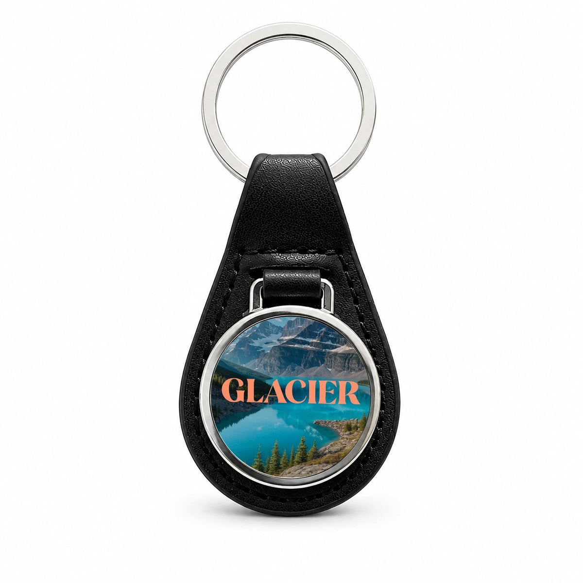 Glacier Montana Travel Black Leather Metal Keychain