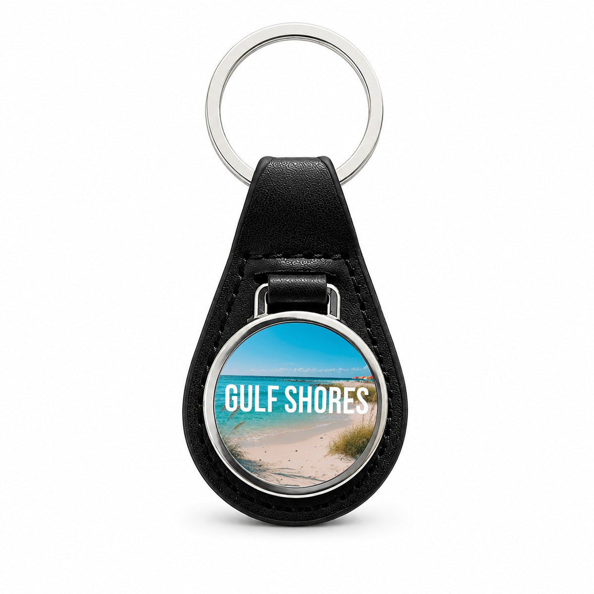 Gulf Shores Alabama Travel Black Leather Metal Keychain