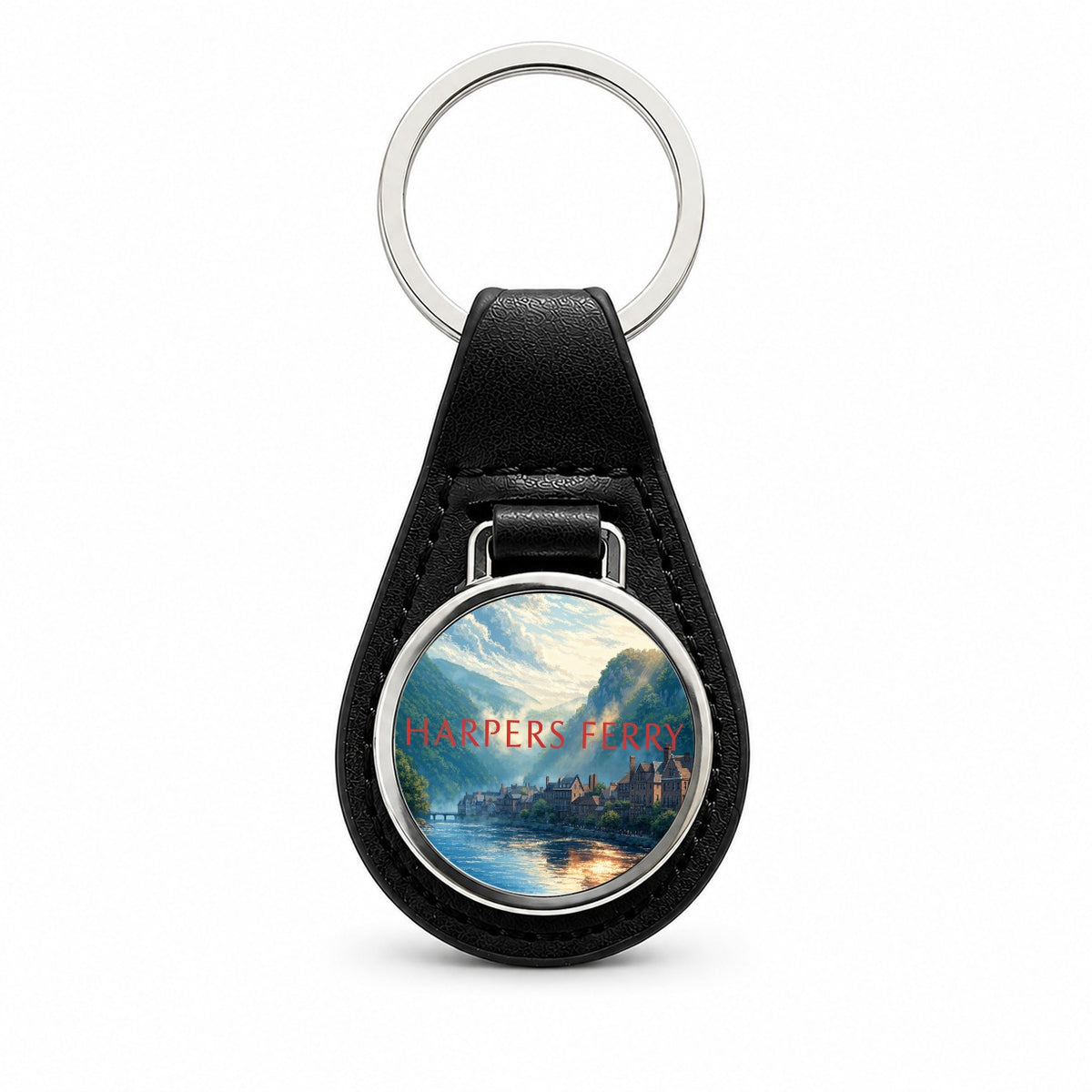 Harpers Ferry West Virginia Travel Black Leather Metal Keychain