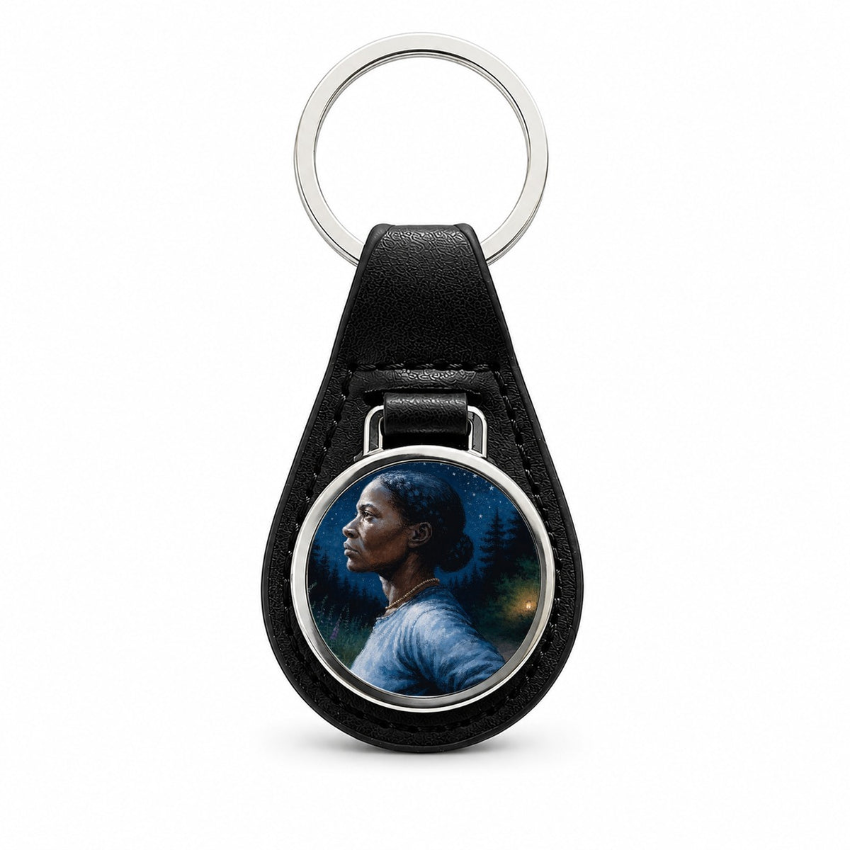 Harriet Tubman Abolitionist Black Leather Metal Keychain