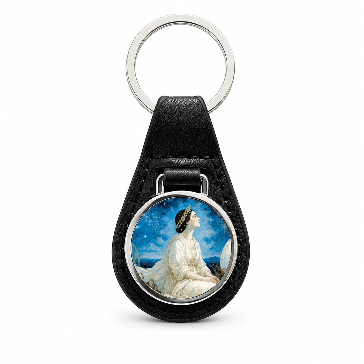 Hypatia Ancient Astronomer Black Leather Metal Keychain