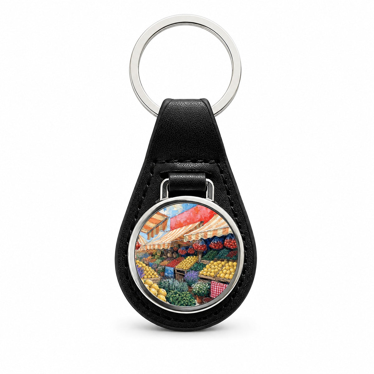Italian Market Summer Black Leather Metal Keychain