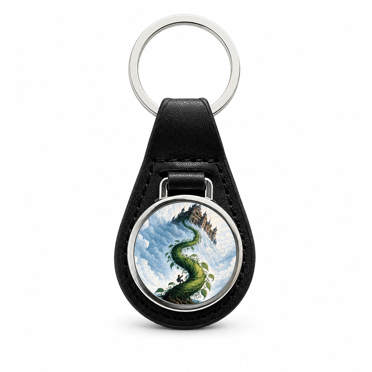 Jack Beanstalk Fairy Tale Black Leather Metal Keychain