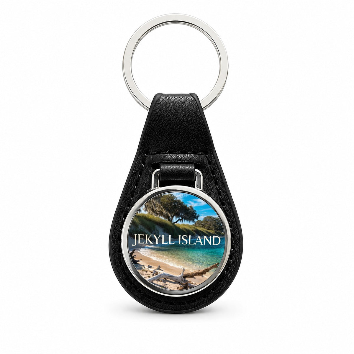 Jekyll Island Georgia Travel Black Leather Metal Keychain