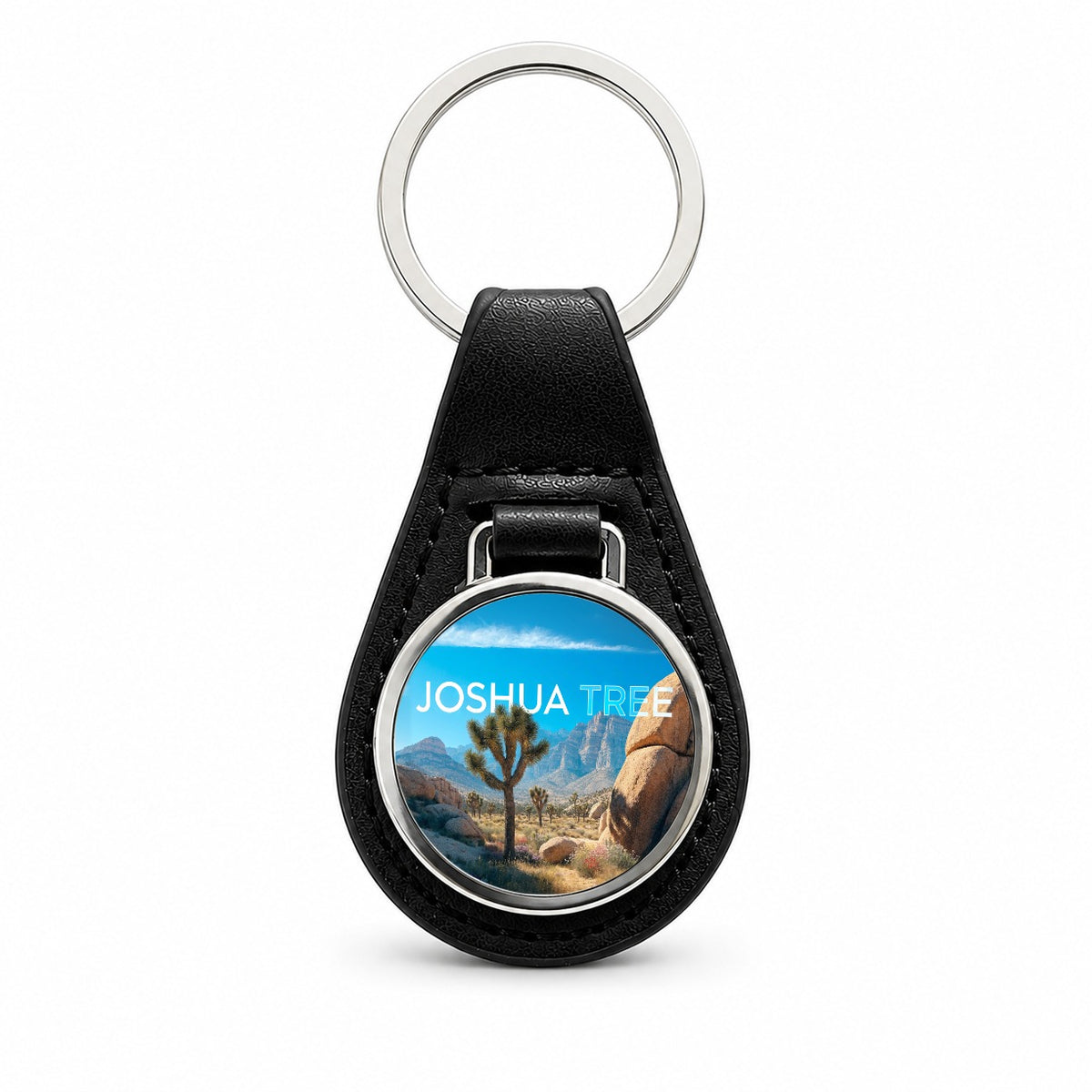 Joshua Tree California Travel National Park Black Leather Metal Keychain