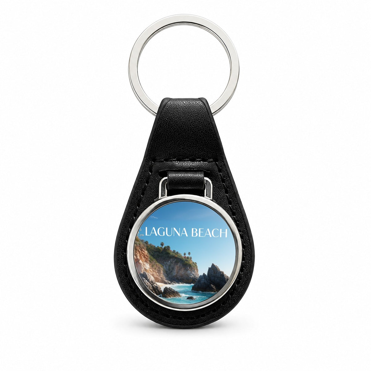 Laguna Beach California Travel Black Leather Metal Keychain