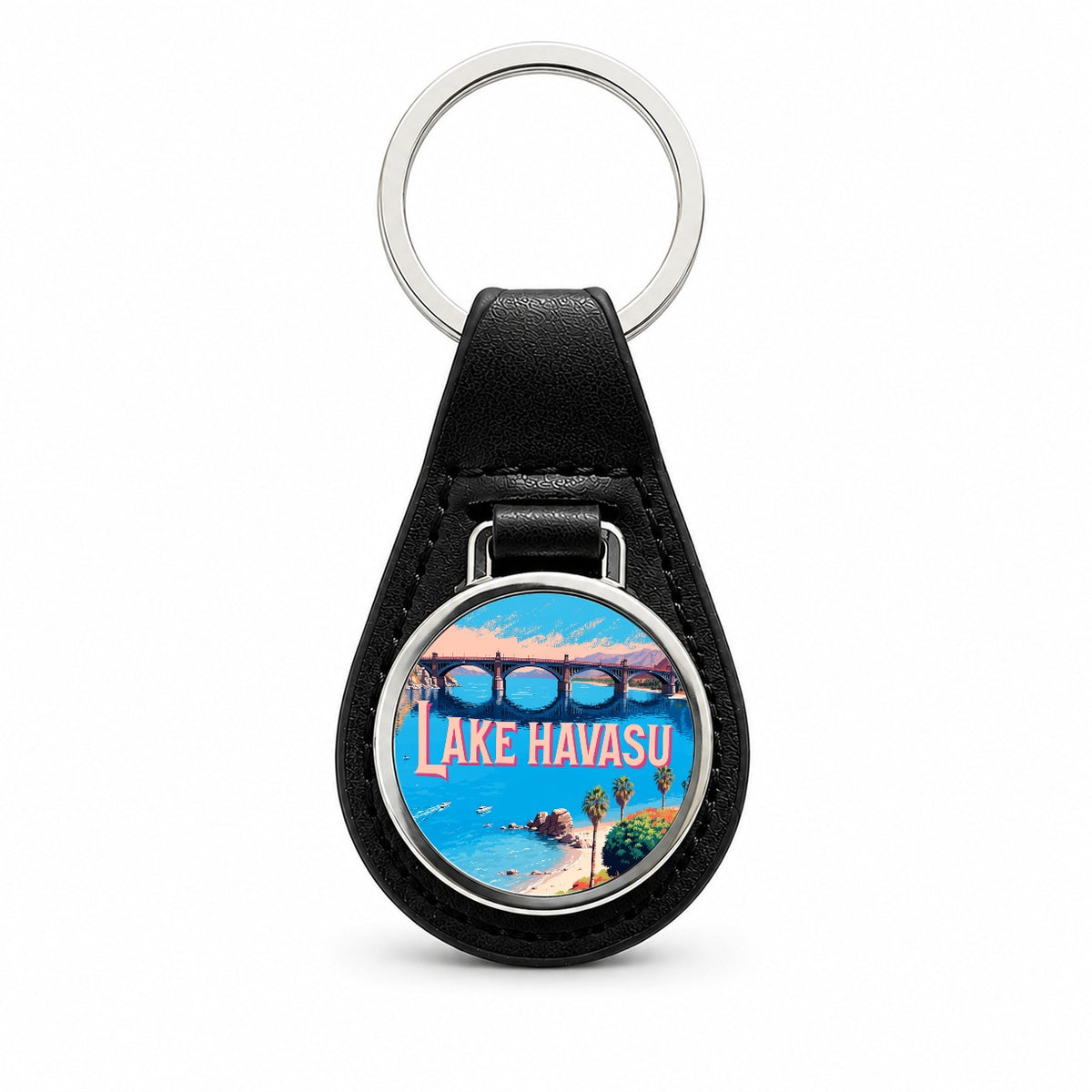 Lake Havasu Arizona Travel Black Leather Metal Keychain