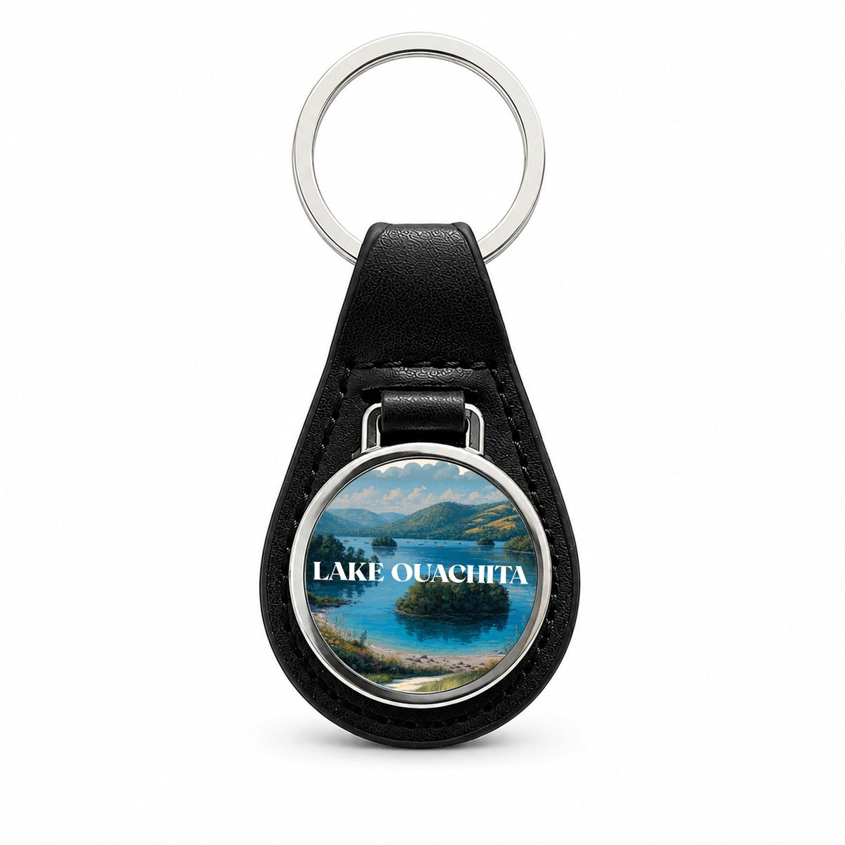 Lake Ouachita Arkansas Travel Black Leather Metal Keychain
