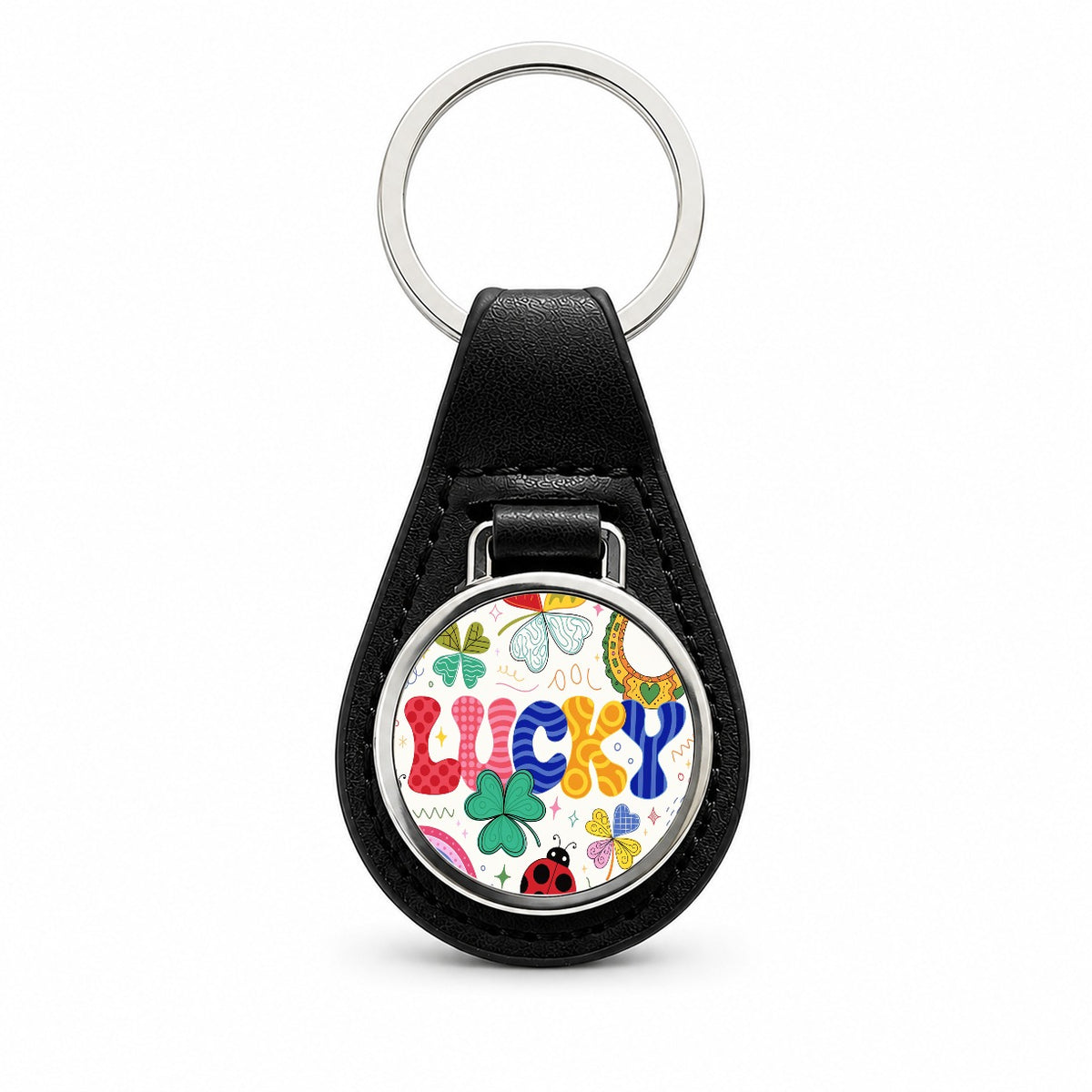 Lucky Cute Colorful Black Leather Metal Keychain