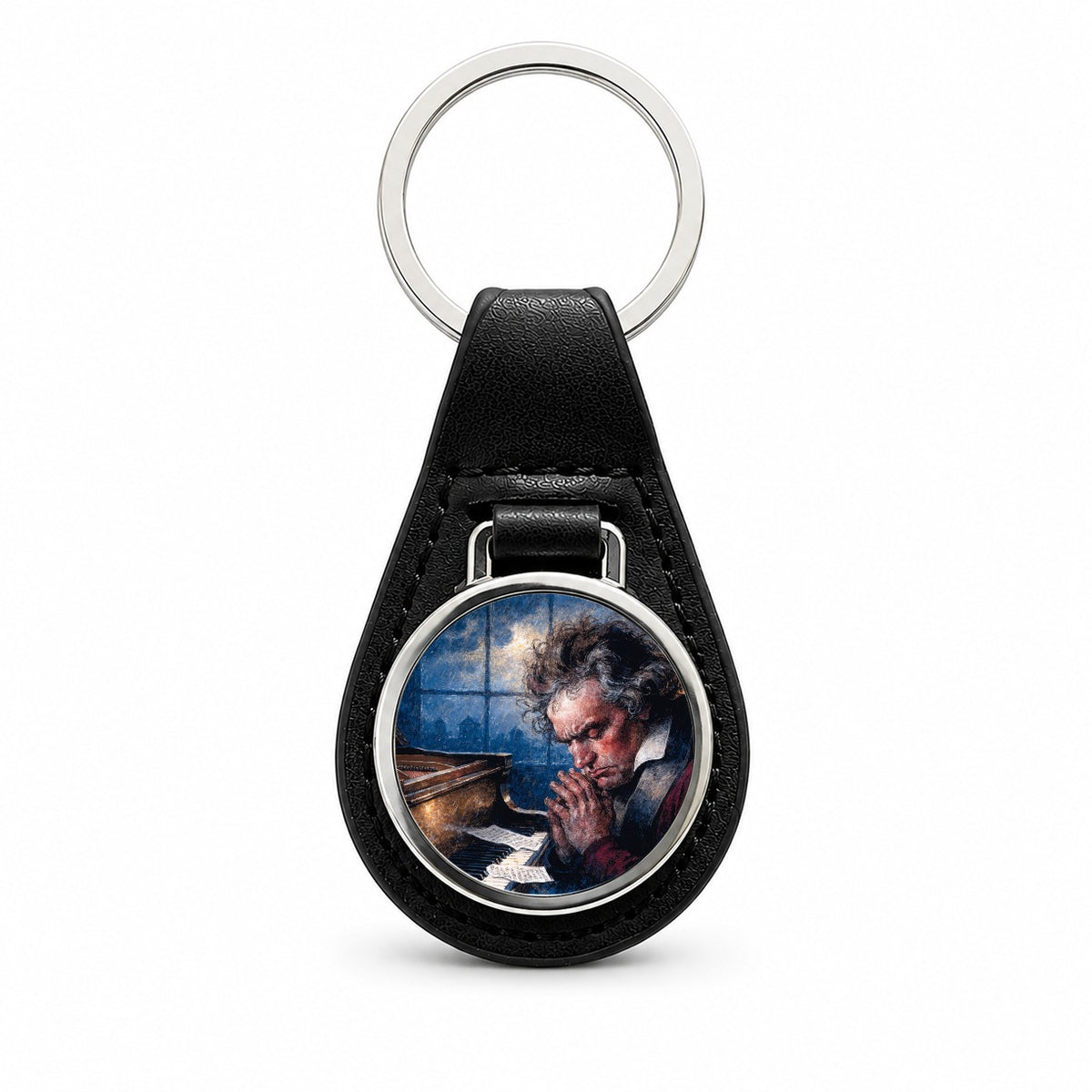 Ludwig Van Beethoven Composer Black Leather Metal Keychain