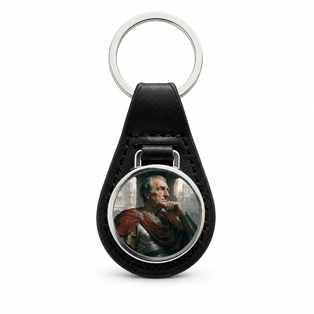 Marcus Aurelius Roman Emperor Black Leather Metal Keychain