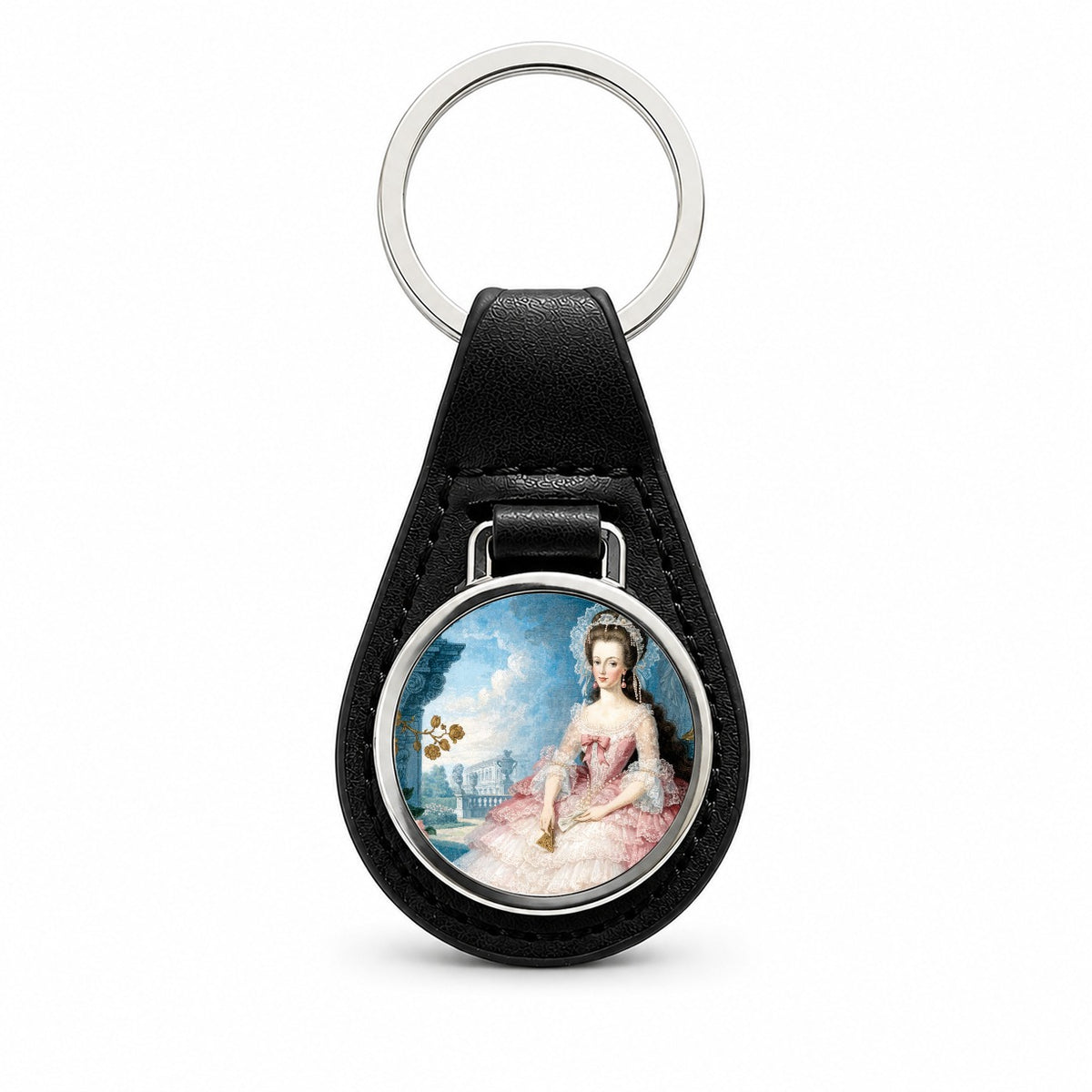 Marie Antoinette French Queen Black Leather Metal Keychain