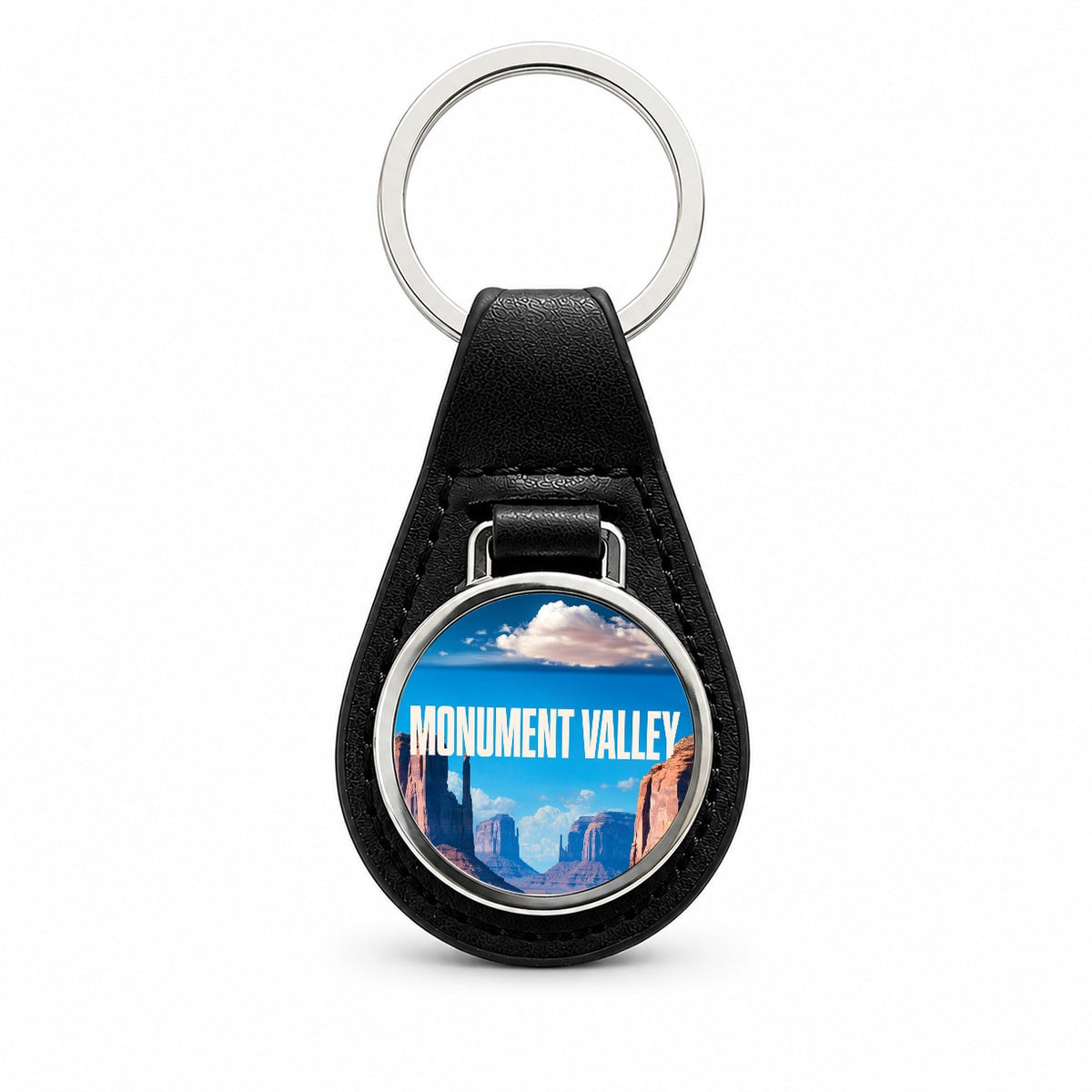 Monument Valley Arizona Utah Travel Black Leather Metal Keychain