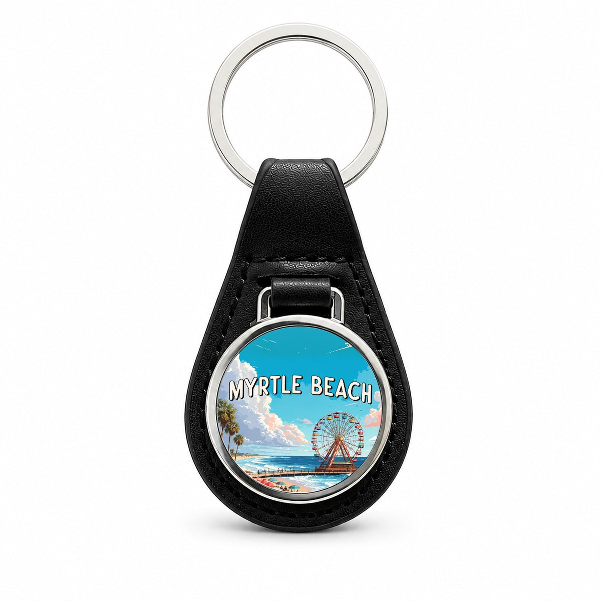 Myrtle Beach South Carolina Travel Black Leather Metal Keychain