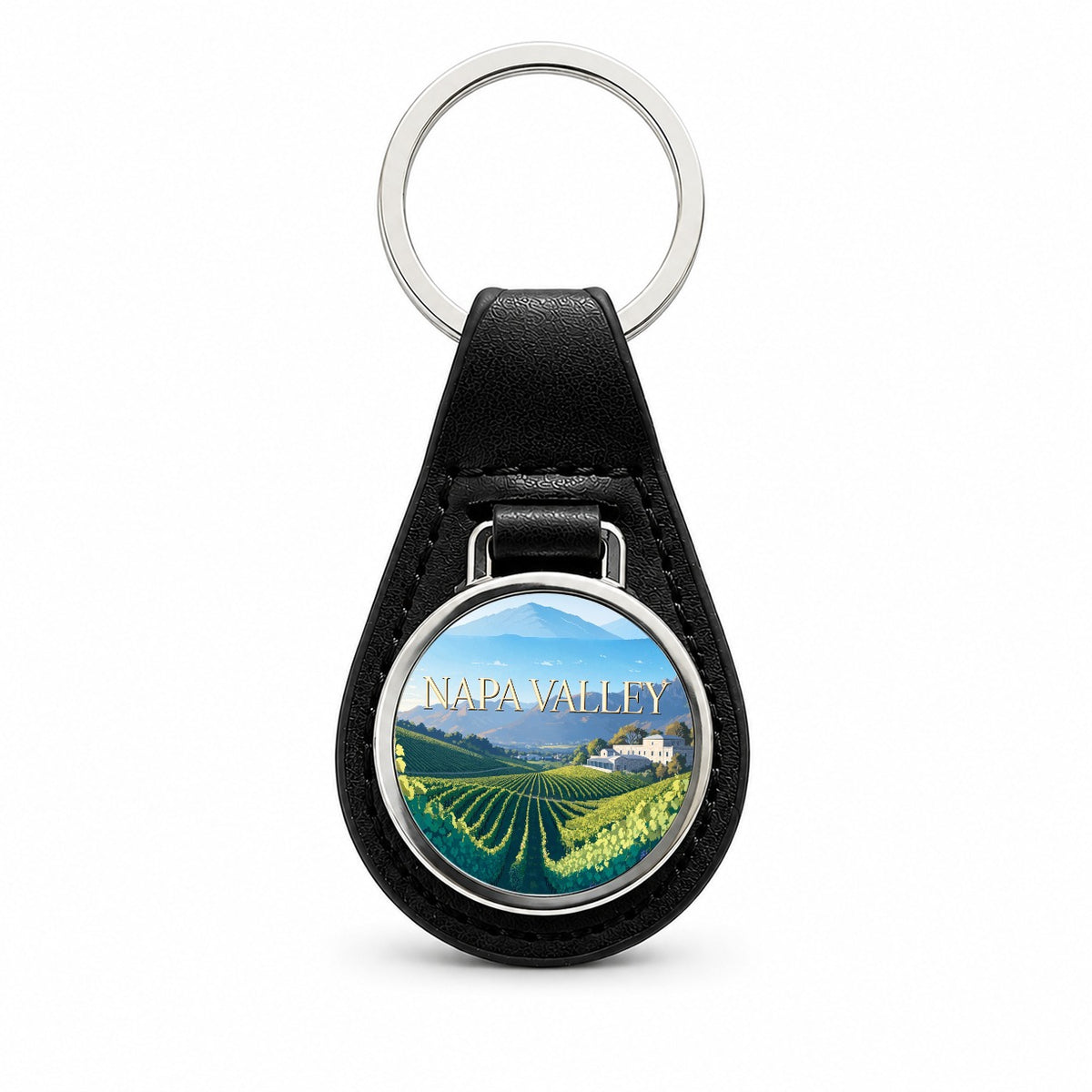 Napa Valley California Travel Grape Vines Wine Black Leather Metal Keychain