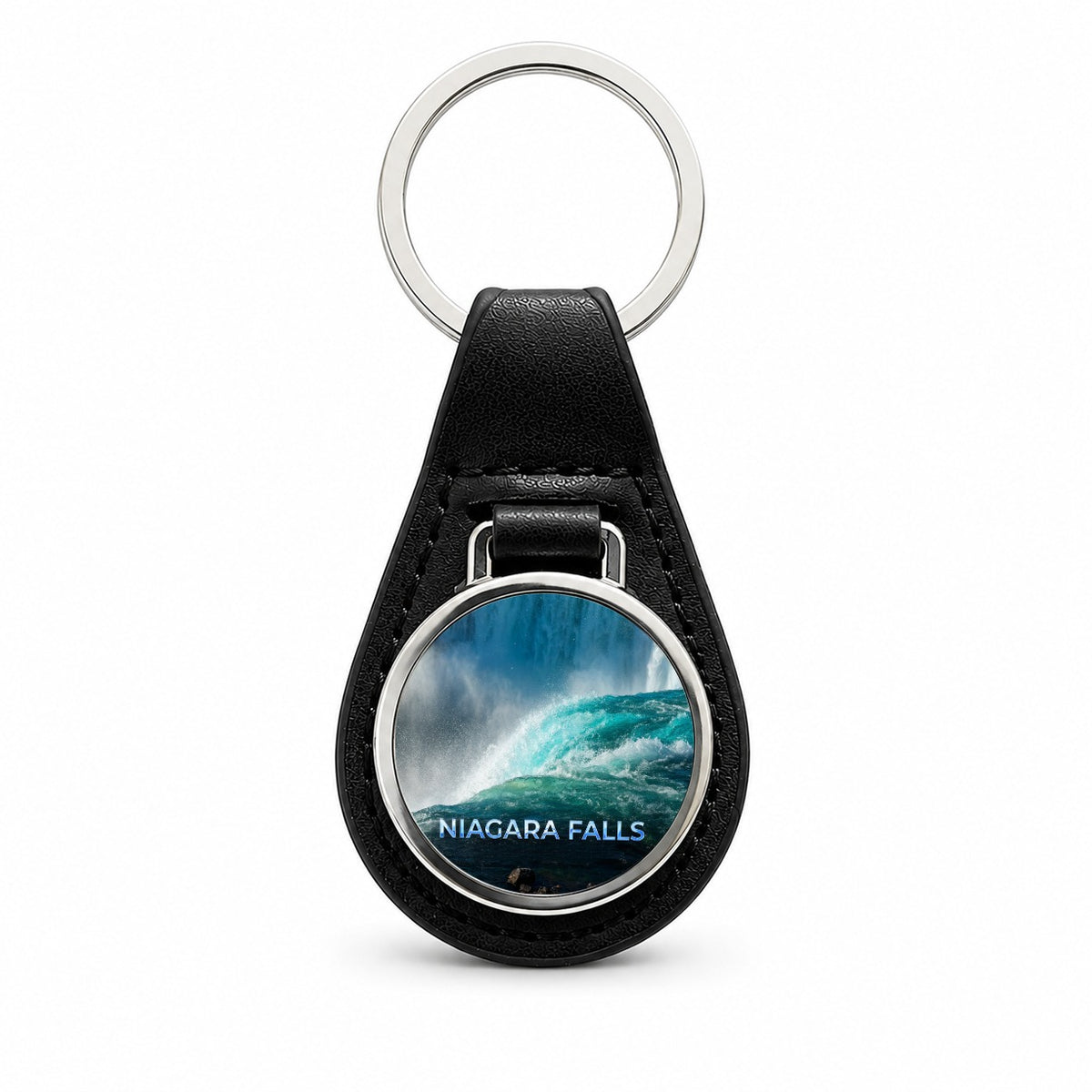 Niagara Falls New York Travel Black Leather Metal Keychain