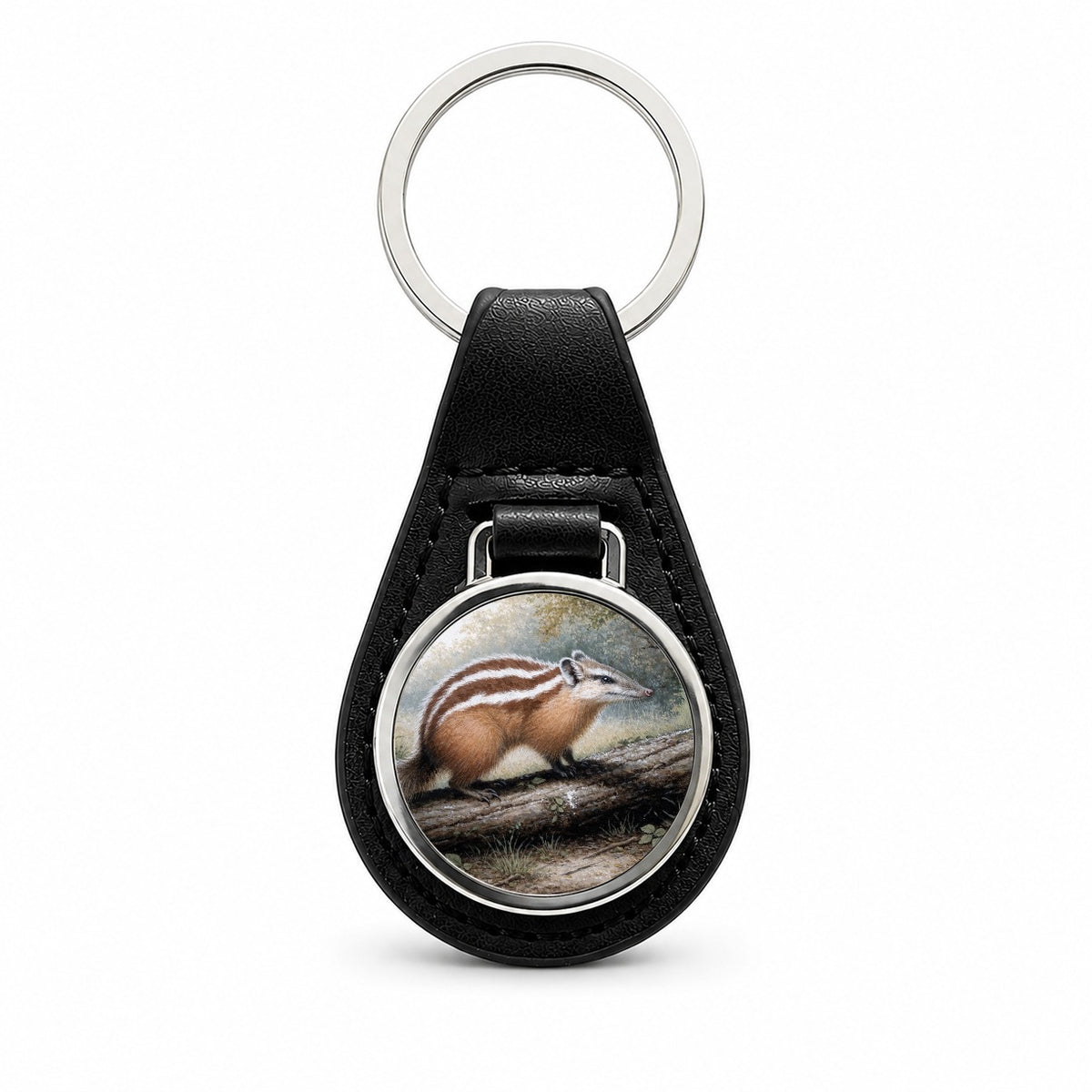 Numbat Australian Woodland Black Leather Metal Keychain