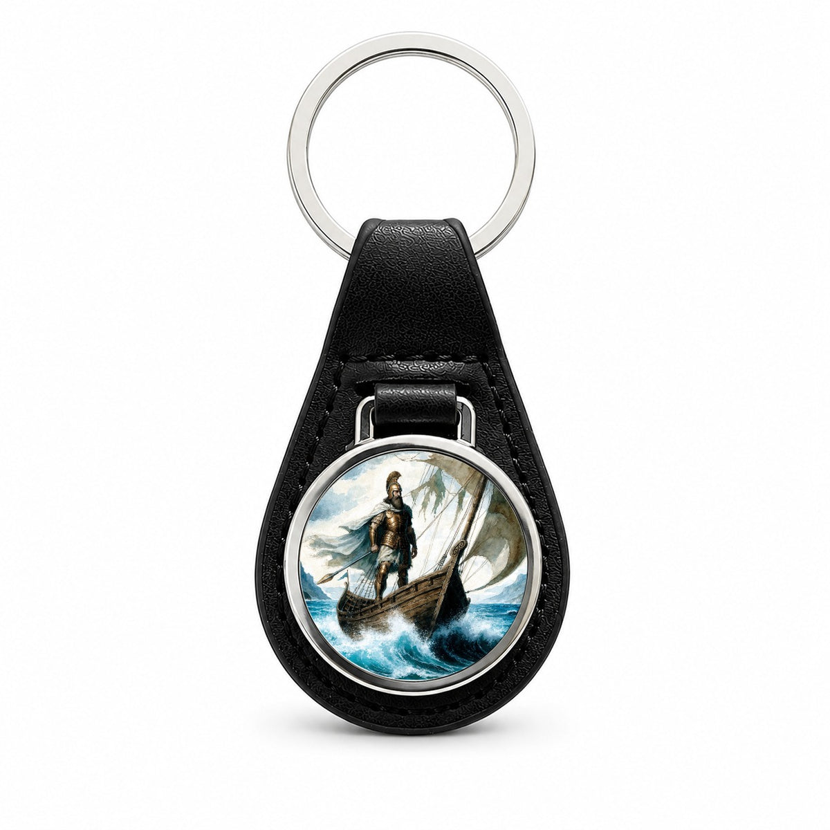Odysseus Greek Mythology Black Leather Metal Keychain