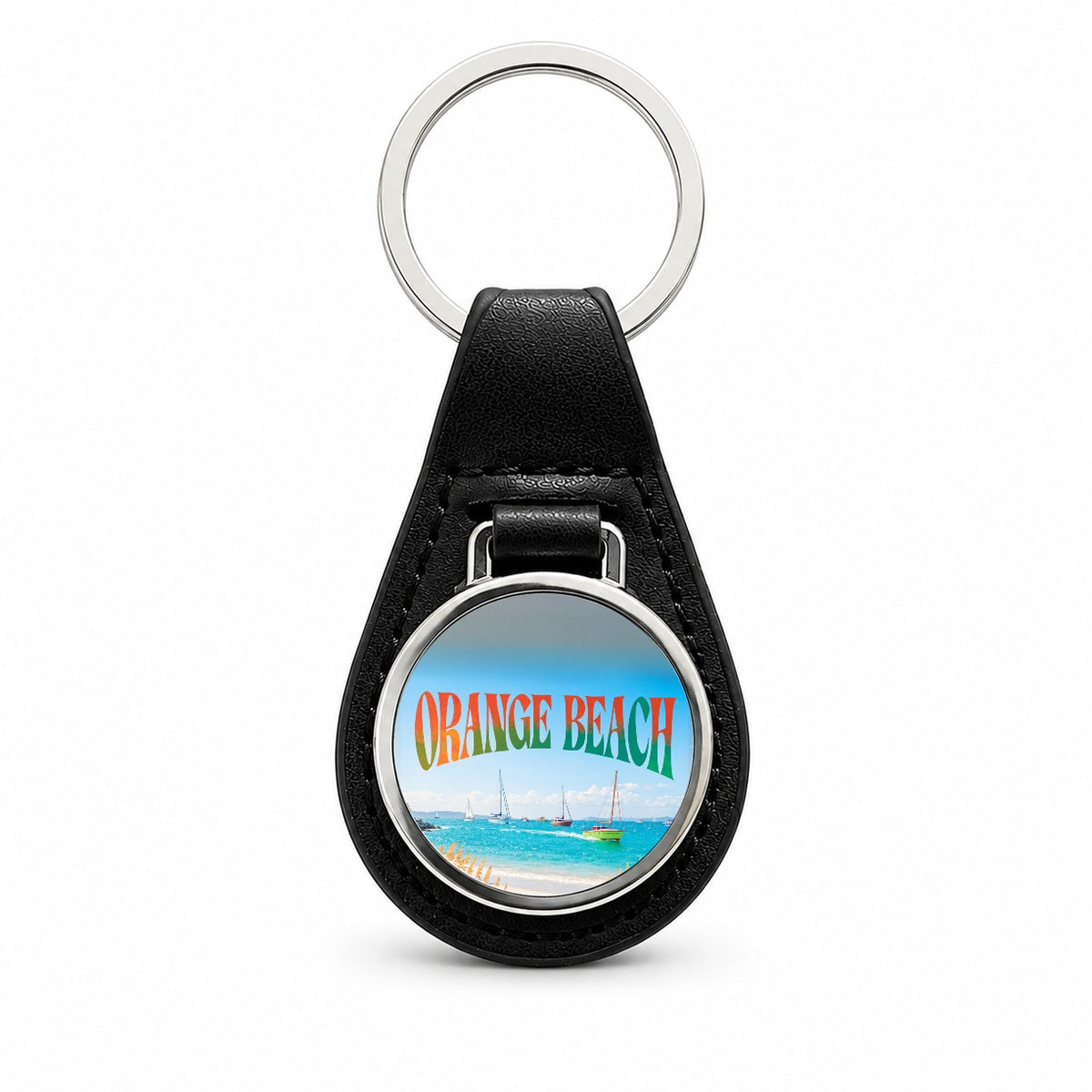 Orange Beach Alabama Travel Black Leather Metal Keychain