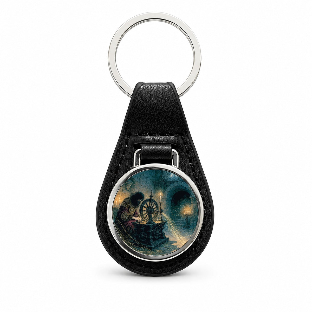 Rumpelstiltskin Fairy Tale Black Leather Metal Keychain