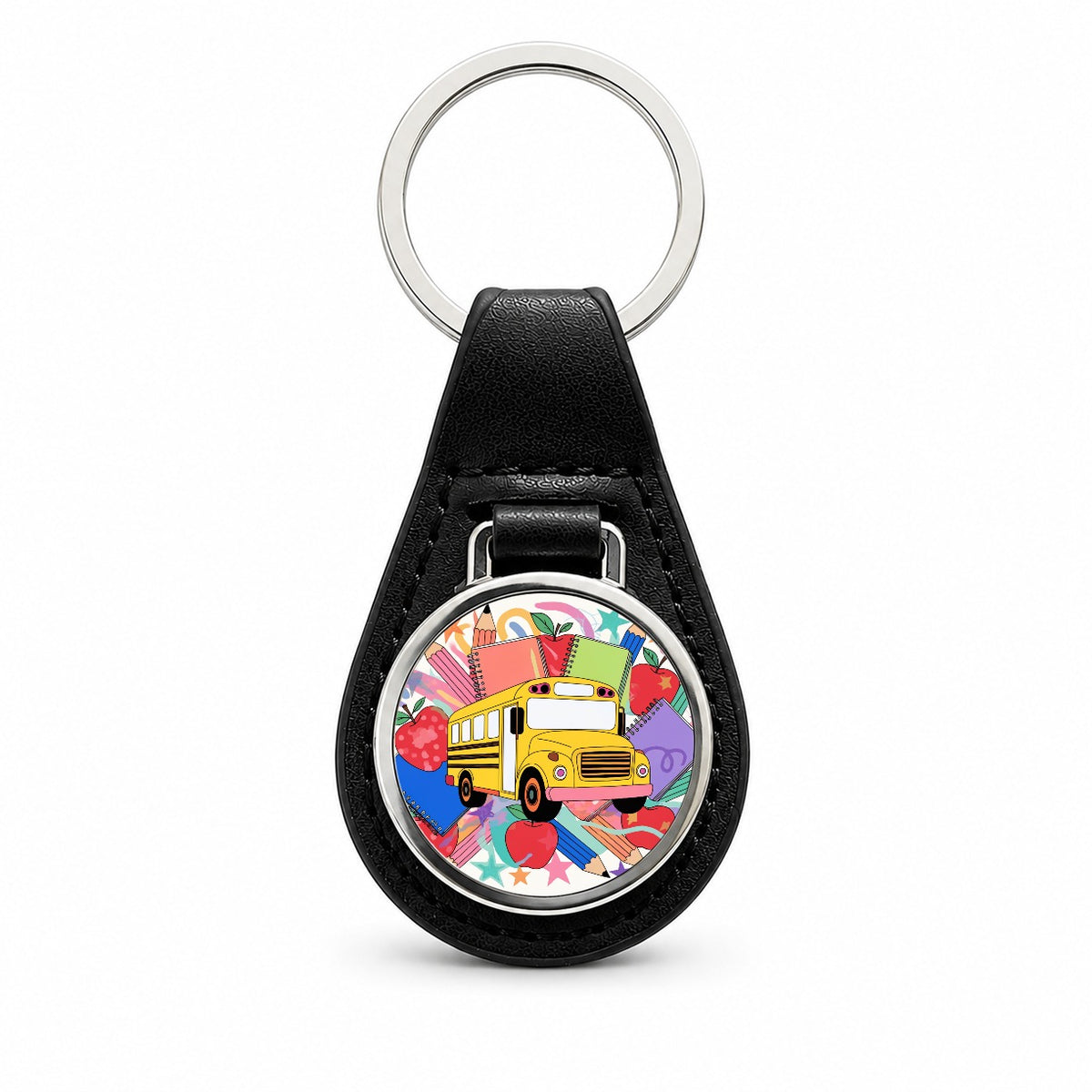School Bus Driver Teacher Principle Black Leather Metal Keychain