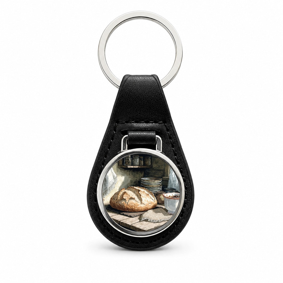 Sourdough Cottage Kitchen Black Leather Metal Keychain