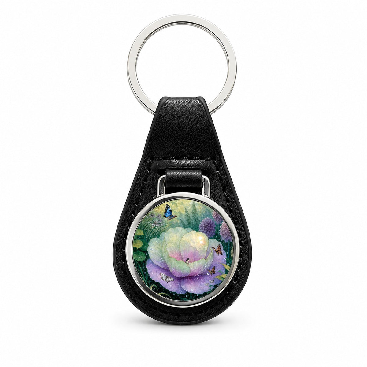 Thumbelina Fairy Tale Black Leather Metal Keychain