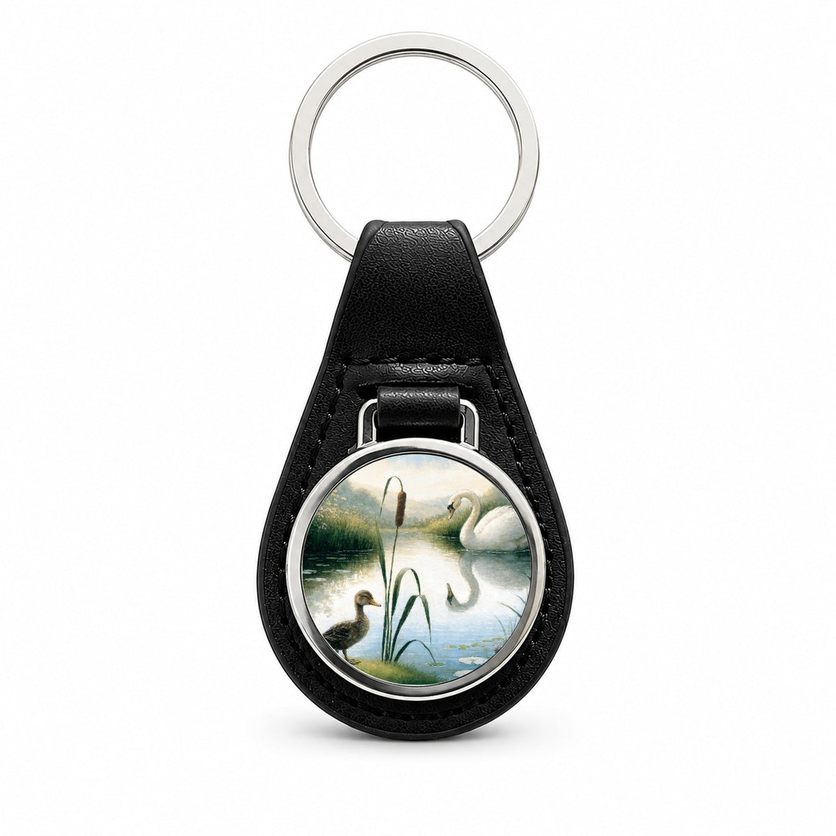 Ugly Duckling Fairy Tale Black Leather Metal Keychain