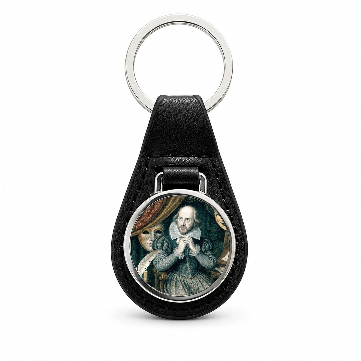William Shakespeare Playwright Black Leather Metal Keychain
