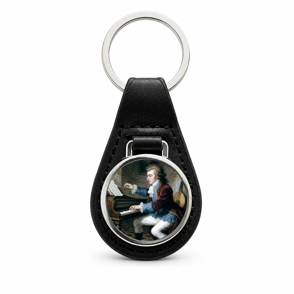 Wolfgang Mozart Composer Black Leather Metal Keychain