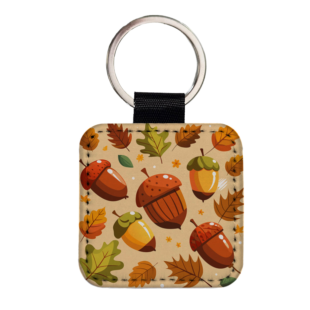 Acorns Scattered Fall Autumn Square Faux Leather Keychain