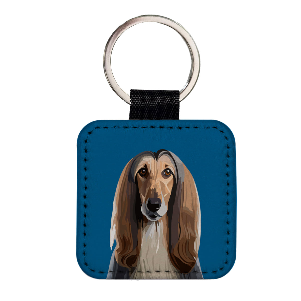 Afghan Hound Dog Staring Square Faux Leather Keychain