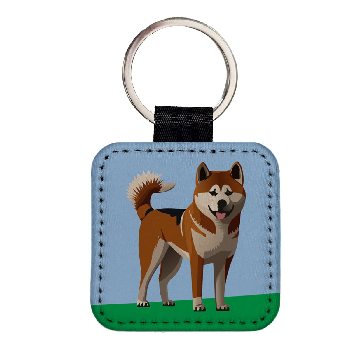 Akita Dog Standing Square Faux Leather Keychain