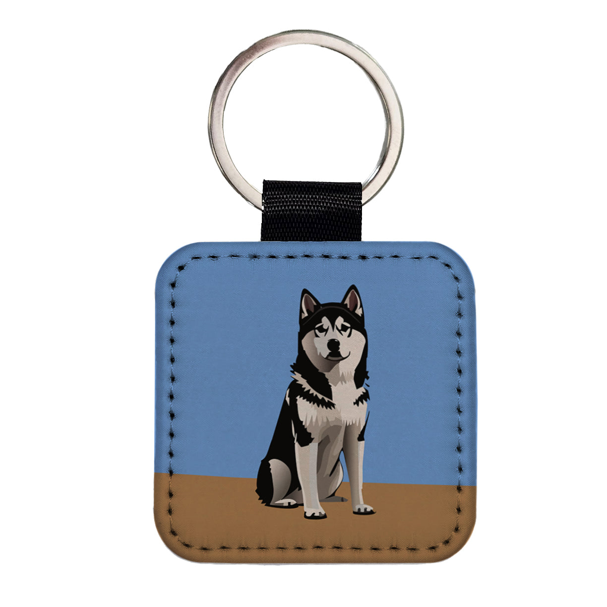 Alaskan Klee Kai Dog Sitting Square Faux Leather Keychain