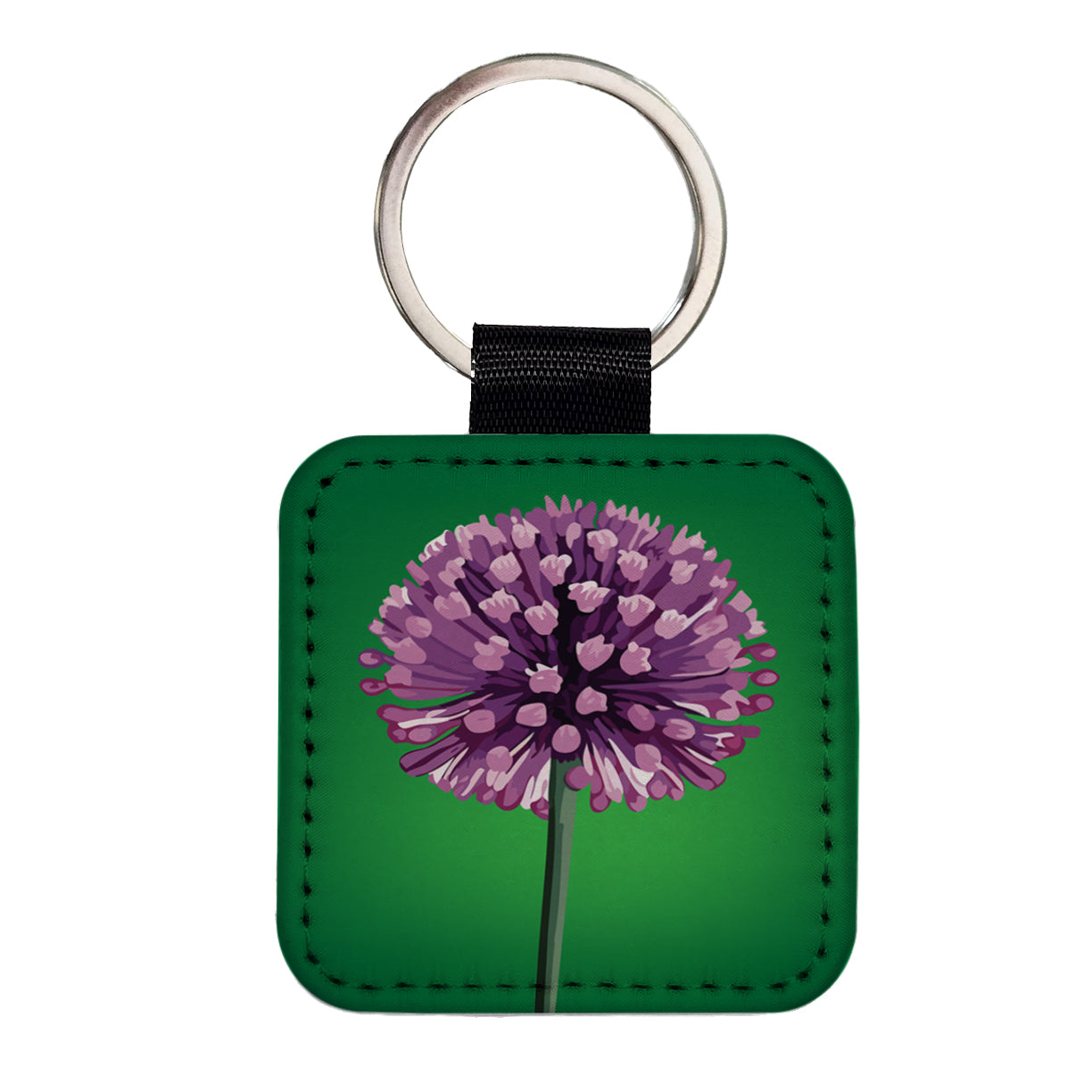 Allium Flower Purple Watercolor Square Faux Leather Keychain