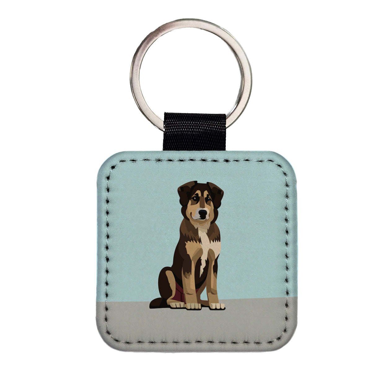 Anatolian Shepherd Dog Sitting Square Faux Leather Keychain
