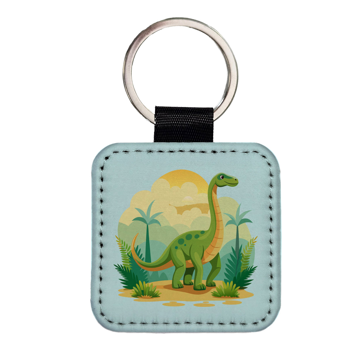 Apatosaurus Dinosaur Square Faux Leather Keychain
