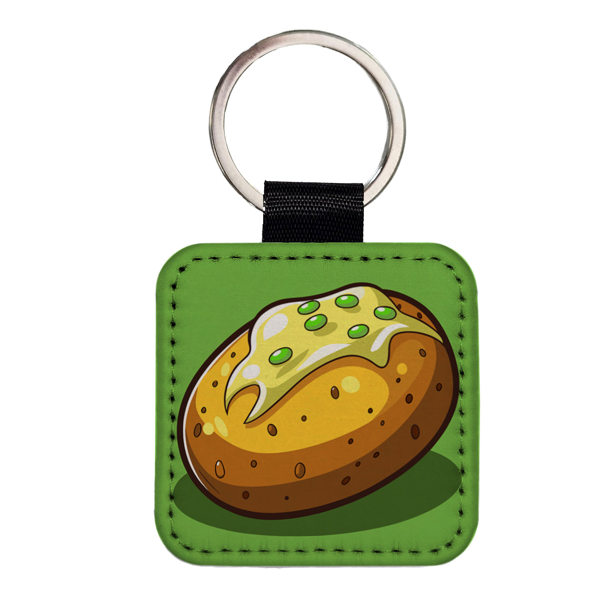 Baked Potato with Butter Square Faux Leather Keychain