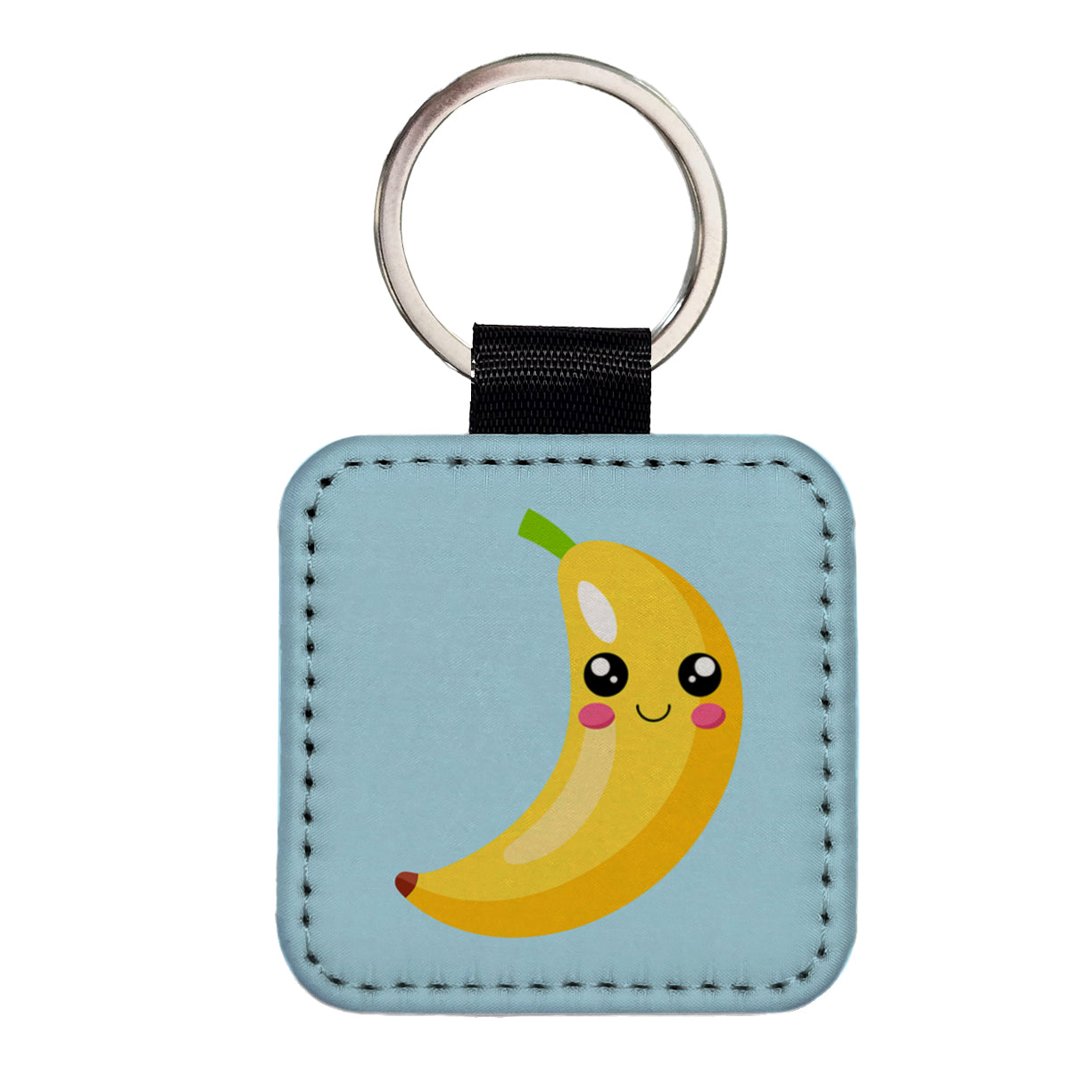 Banana Cute Happy Fruit Square Faux Leather Keychain