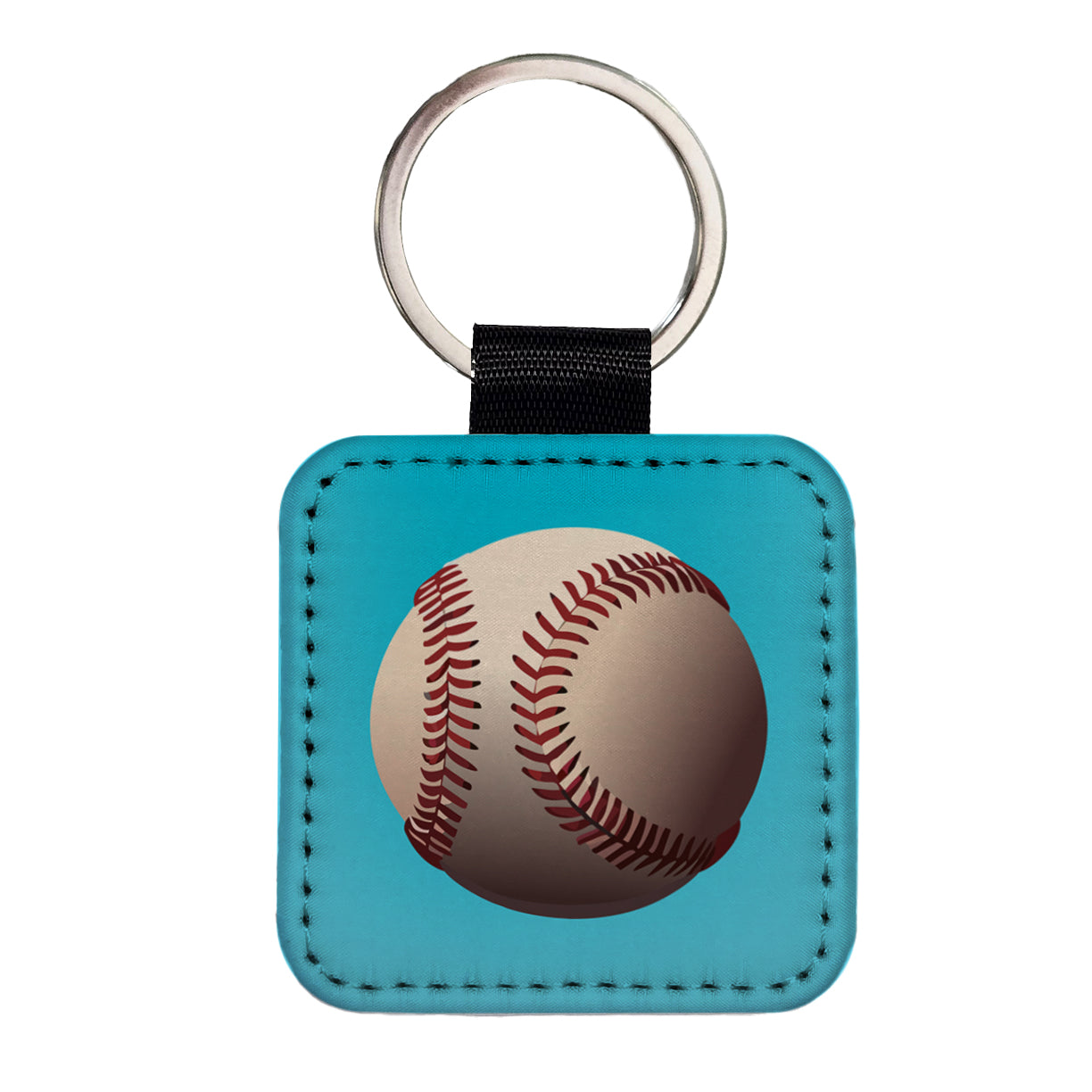 Baseball Base Ball Sport Square Faux Leather Keychain