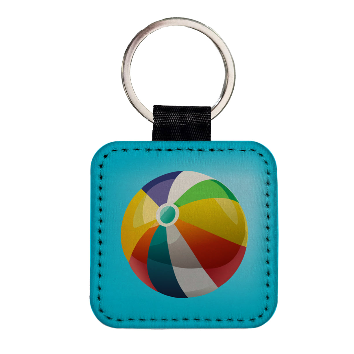 Beach Ball Colorful Square Faux Leather Keychain