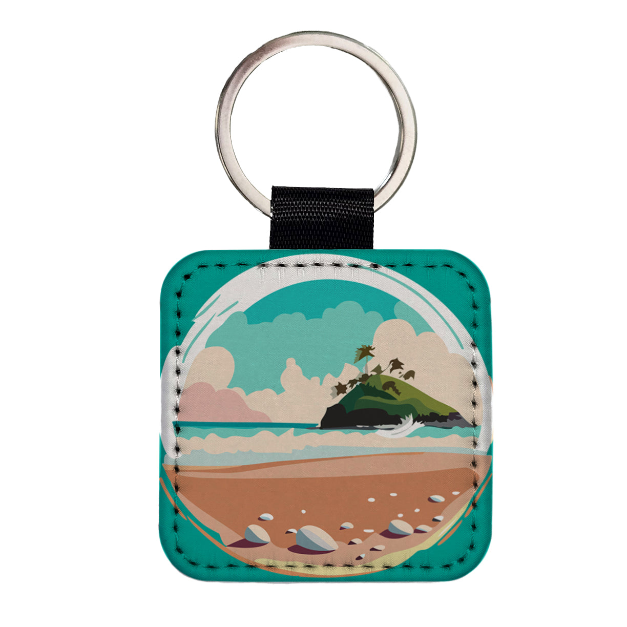 Beach Ocean Paradise Tropical Island Vacation Travel Square Faux Leather Keychain