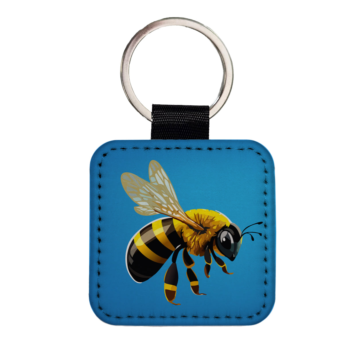 Bee Colorful Square Faux Leather Keychain