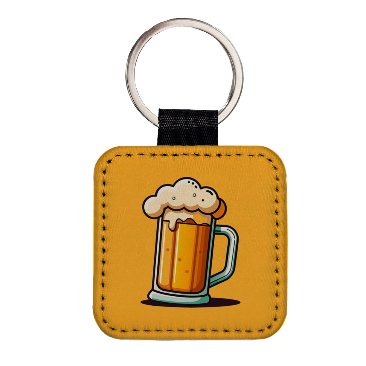 Beer Glass Foaming Stein Square Faux Leather Keychain