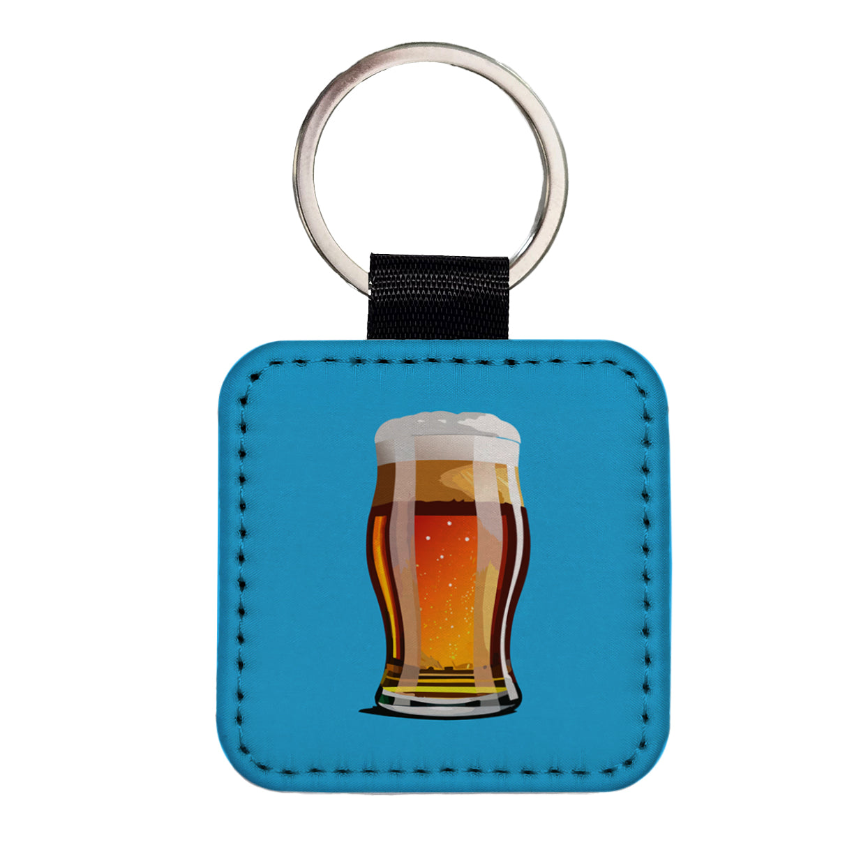 Beer Glass Mug Square Faux Leather Keychain