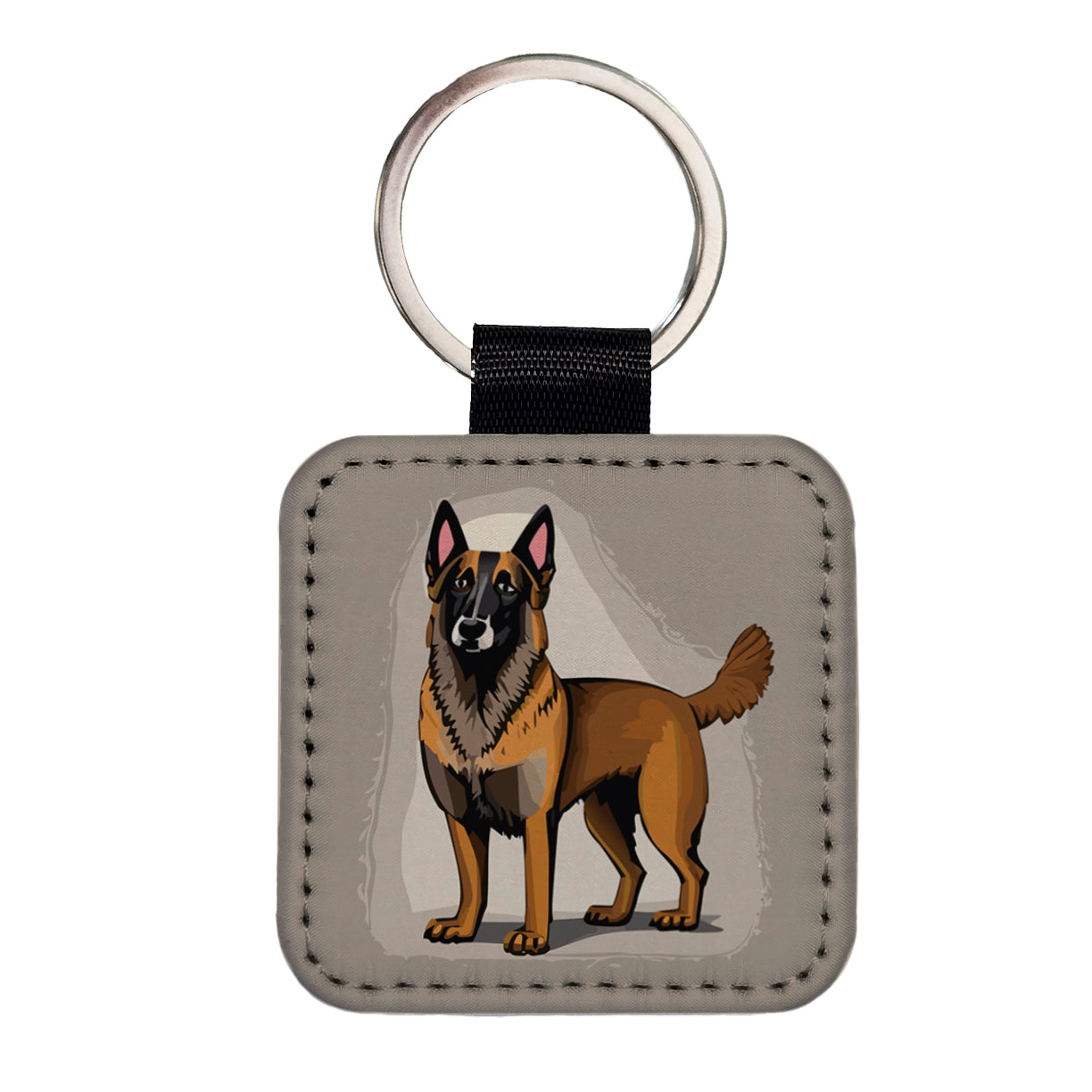 Belgian Shepherd Dog Standing Square Faux Leather Keychain