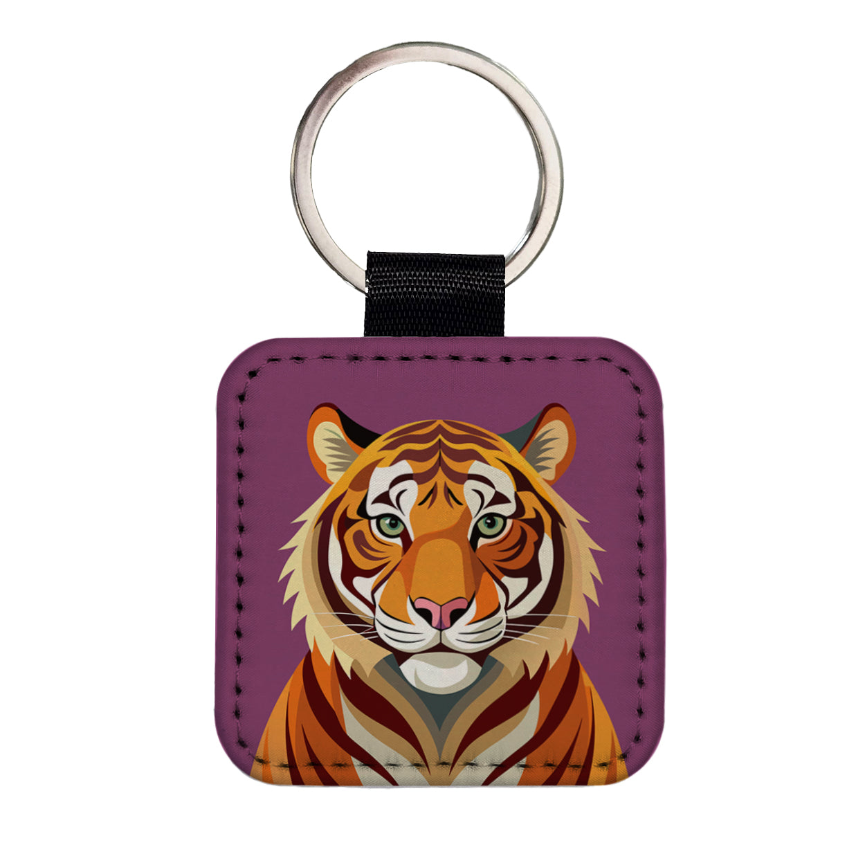 Bengal Tiger Square Faux Leather Keychain